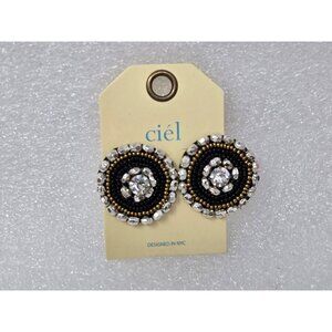 Ciel Handmade Black & Gold Beaded Earrings With Crystals Round Design